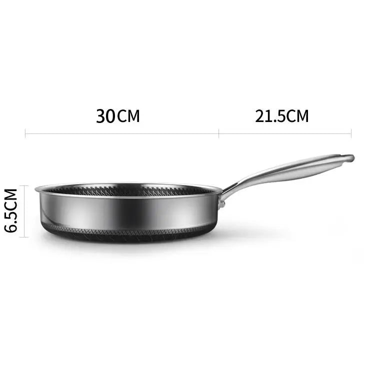 Stainless Steel Frying Pan Non-Stick Cooking Frypan Cookware 30cm Honeycomb Double Sided - Home & Garden > Kitchenware