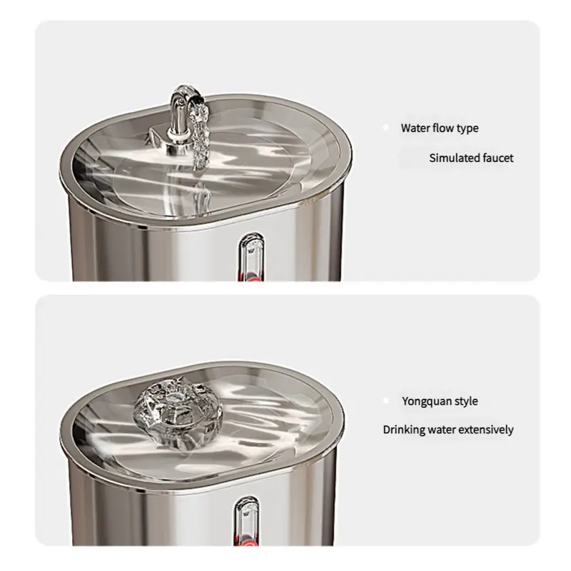 Standard Package Stainless Steel Pet Water Fountain with Faucet Flow and USB Plug - Pet Care > Cat Supplies > Cat Bowls