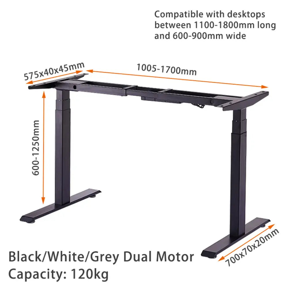 Standing Desk Height Adjustable Sit Stand Motorised Single White Motor Frame 120cm Black Top - Furniture > Office