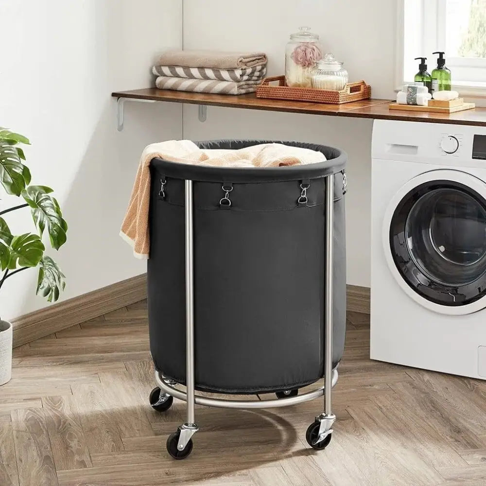 Steel Frame Laundry Basket Wheels Black - Home & Garden > Laundry & Cleaning