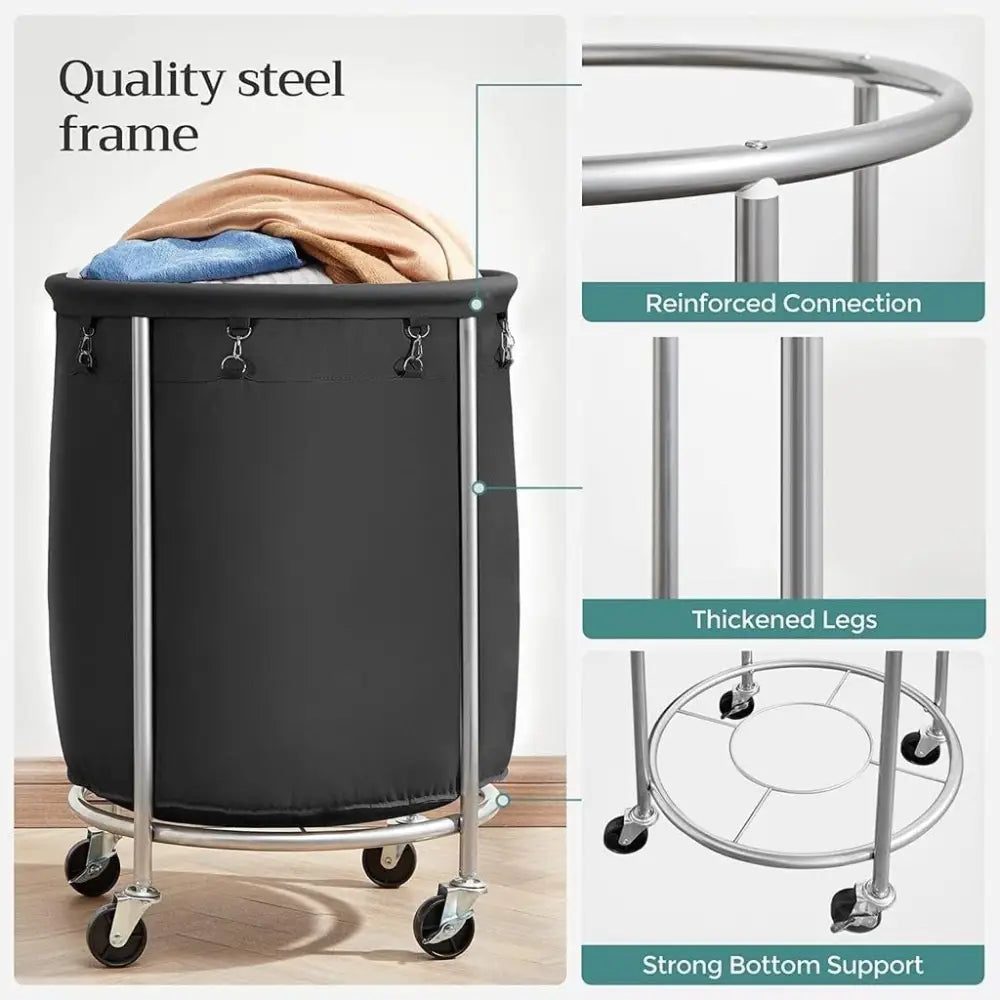 Steel Frame Laundry Basket Wheels Black - Home & Garden > Laundry & Cleaning