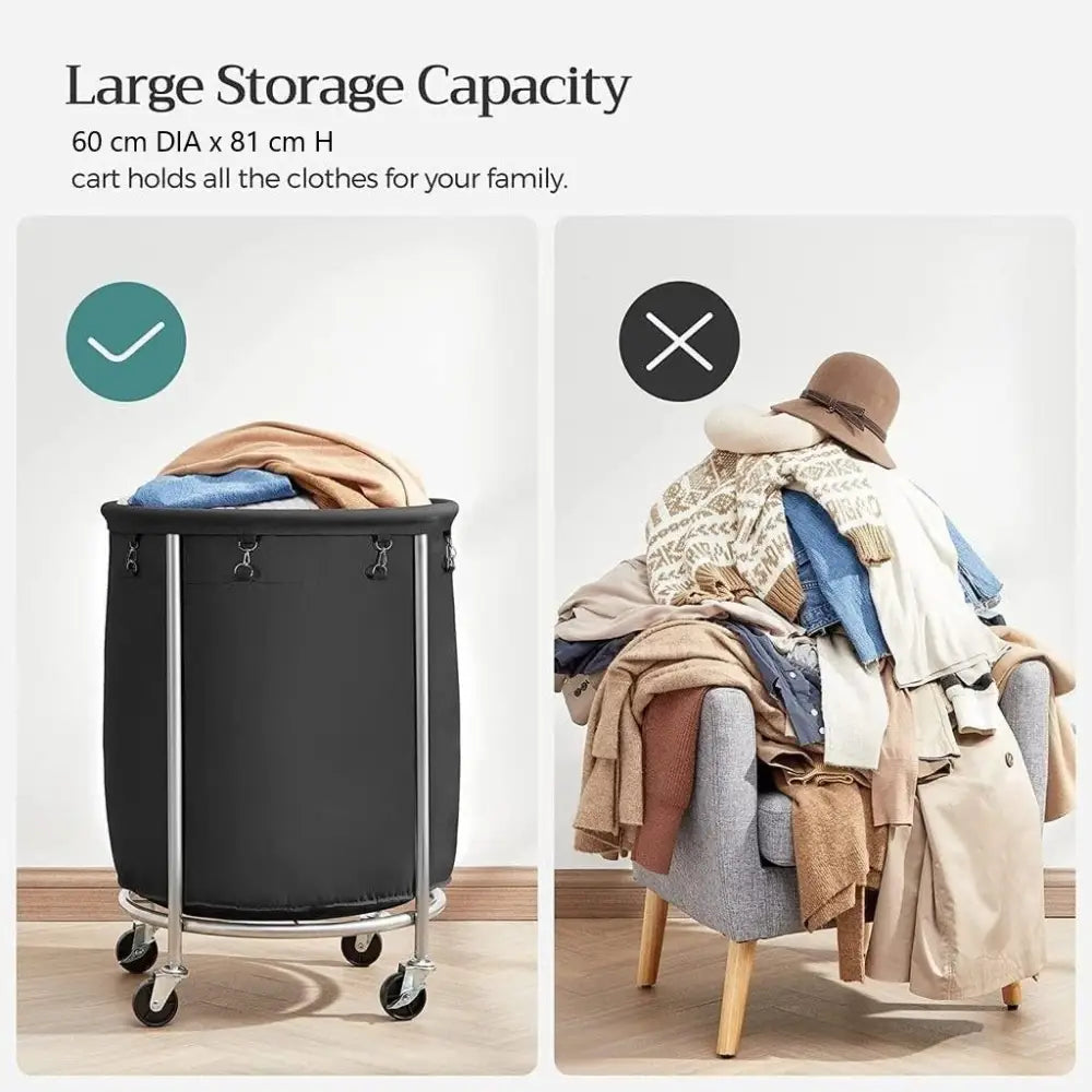Steel Frame Laundry Basket Wheels Black - Home & Garden > Laundry & Cleaning