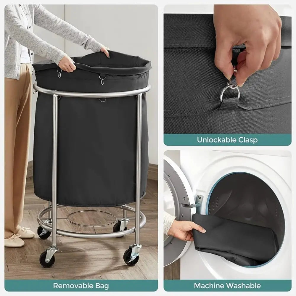 Steel Frame Laundry Basket Wheels Black - Home & Garden > Laundry & Cleaning