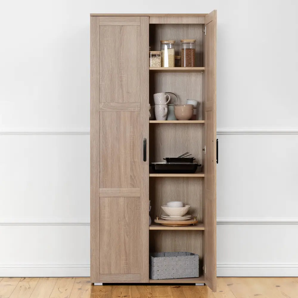 STOCKHOLM STORAGE CUPBOARD HAMPTONS - NATURAL OAK - OVAL BLACK - Home & Garden > Storage > Clothing & Wardrobe Storage