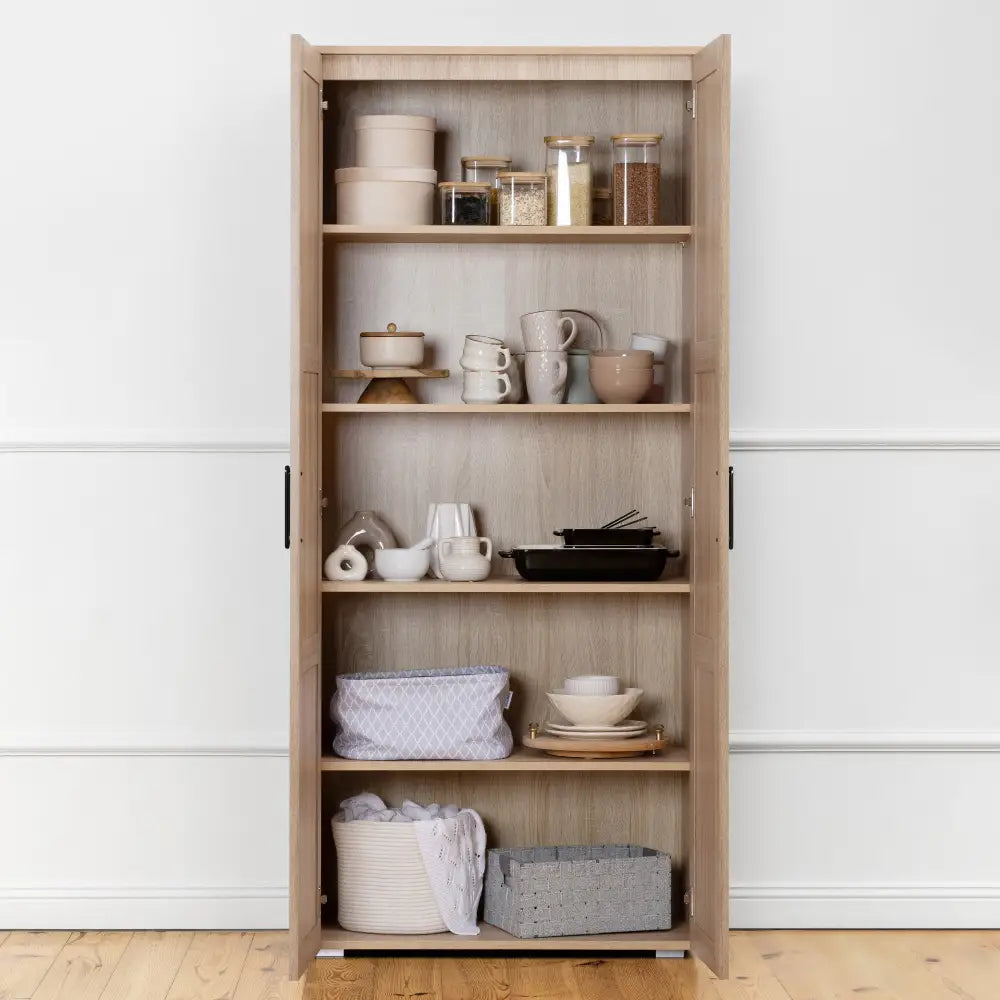 STOCKHOLM STORAGE CUPBOARD HAMPTONS - NATURAL OAK - OVAL BLACK - Home & Garden > Storage > Clothing & Wardrobe Storage