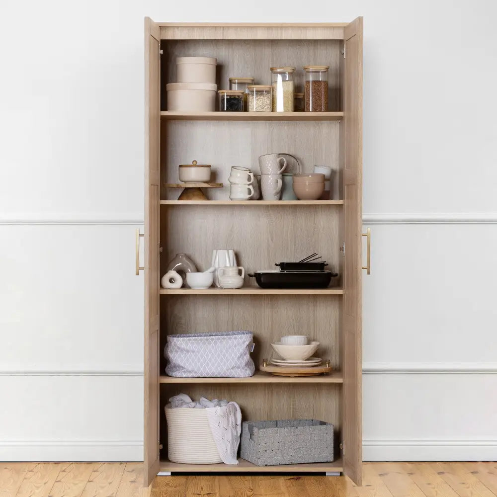 STOCKHOLM STORAGE CUPBOARD HAMPTONS - NATURAL OAK - SQUARE BRASS - Home & Garden > Storage > Clothing & Wardrobe Storage