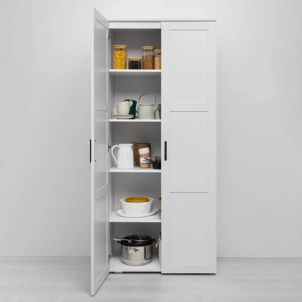 STOCKHOLM STORAGE CUPBOARD HAMPTONS - WHITE - OVAL BLACK - Home & Garden > Storage > Clothing & Wardrobe Storage