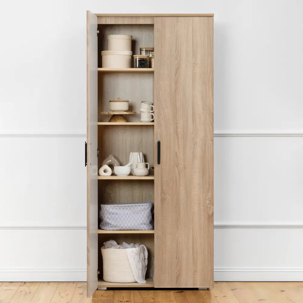 STOCKHOLM STORAGE CUPBOARD SLIM - NATURAL OAK - OVAL BLACK - Home & Garden > Storage > Clothing & Wardrobe Storage