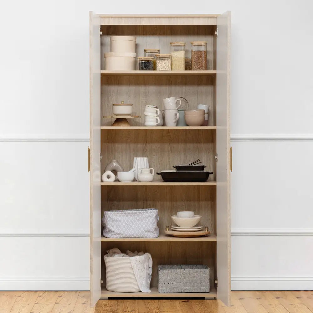 STOCKHOLM STORAGE CUPBOARD SLIM - NATURAL OAK - OVAL BRASS - Home & Garden > Storage > Clothing & Wardrobe Storage