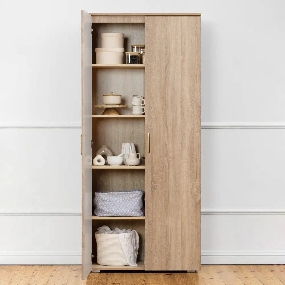 STOCKHOLM STORAGE CUPBOARD SLIM - NATURAL OAK - SCANDI BRASS - Home & Garden > Storage > Clothing & Wardrobe Storage