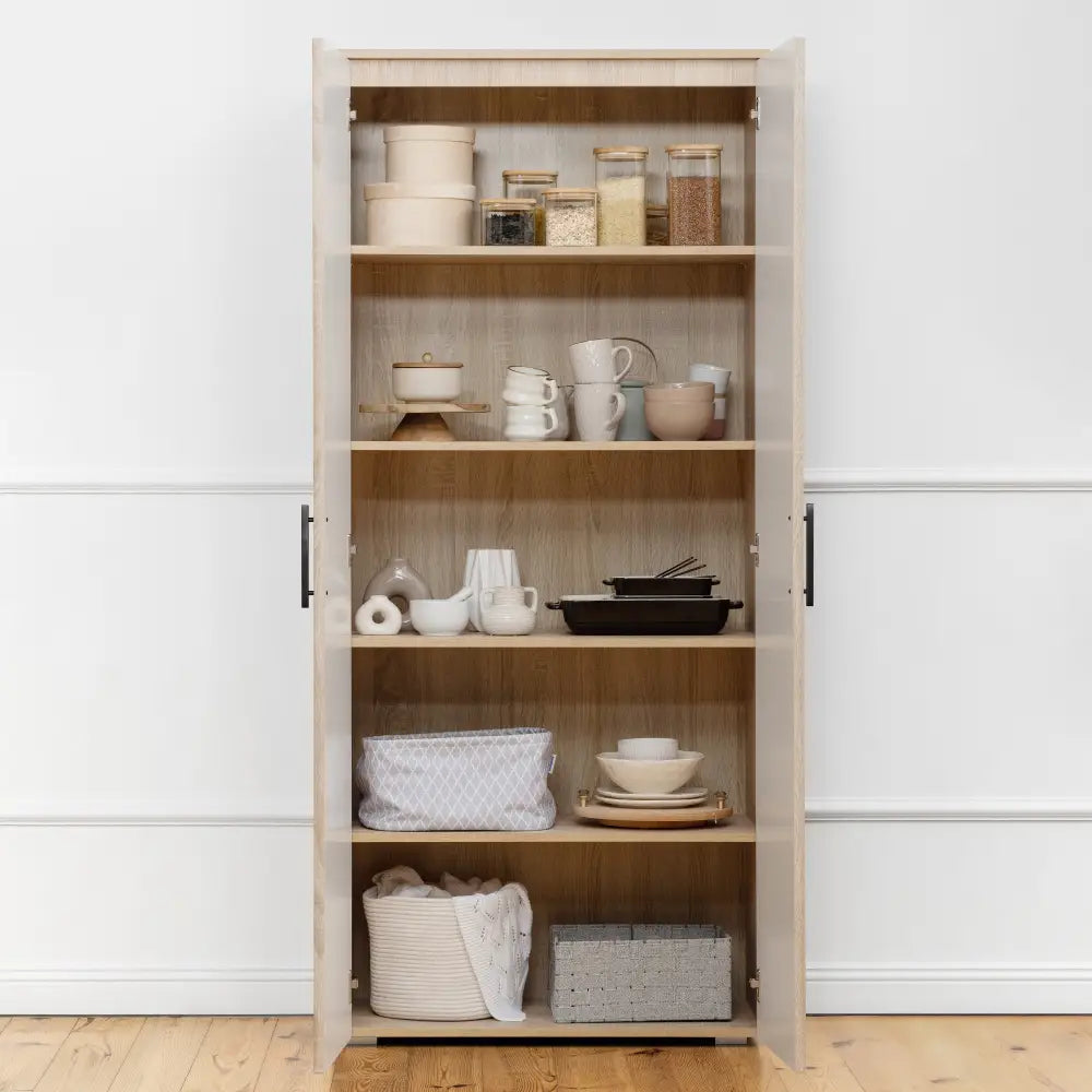 STOCKHOLM STORAGE CUPBOARD SLIM - NATURAL OAK - SQUARE BLACK - Home & Garden > Storage > Clothing & Wardrobe Storage