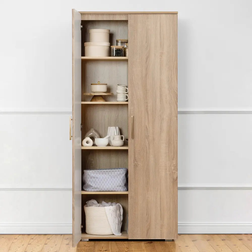 STOCKHOLM STORAGE CUPBOARD SLIM - NATURAL OAK - SQUARE BRASS - Home & Garden > Storage > Clothing & Wardrobe Storage