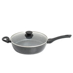 Stone Chef Forged Deep Frying Pan With Lid Cookware Kitchen Fry Pan Black 28cm - Home & Garden > Kitchenware