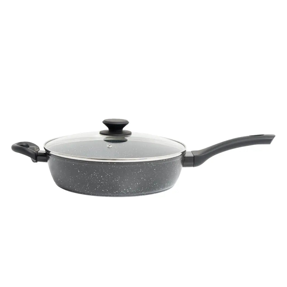 Stone Chef Forged Deep Frying Pan With Lid Cookware Kitchen Fry Pan Black 28cm - Home & Garden > Kitchenware