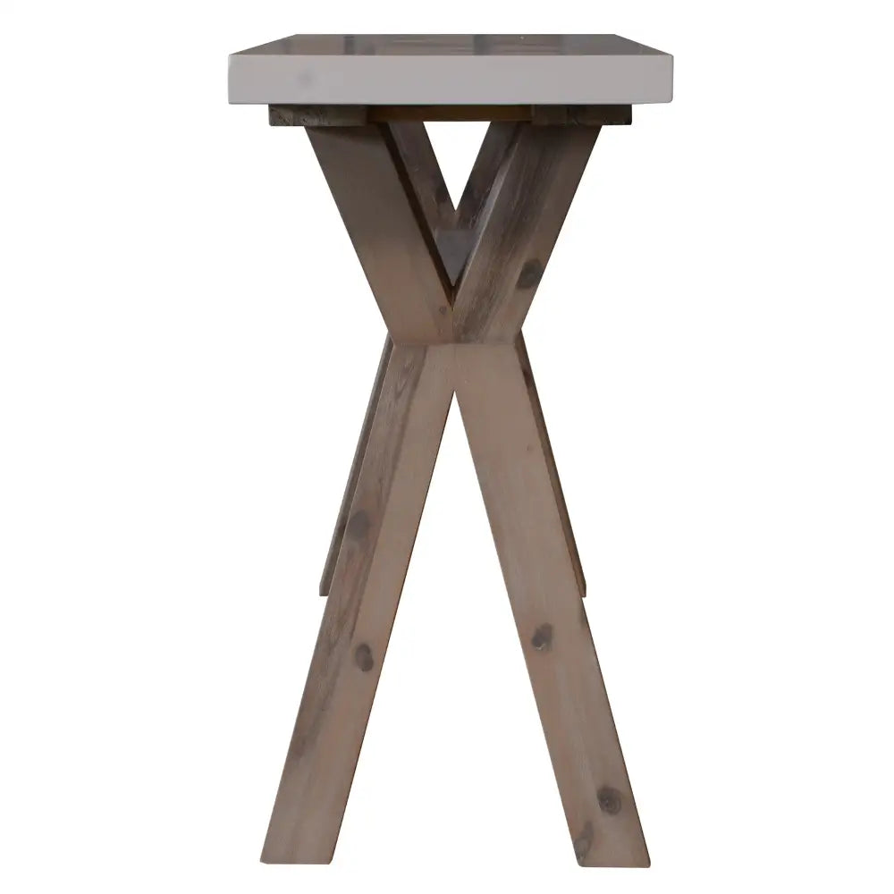 Stony 130cm Hall Entrance Console Table with Concrete Top - White - Furniture > Living Room