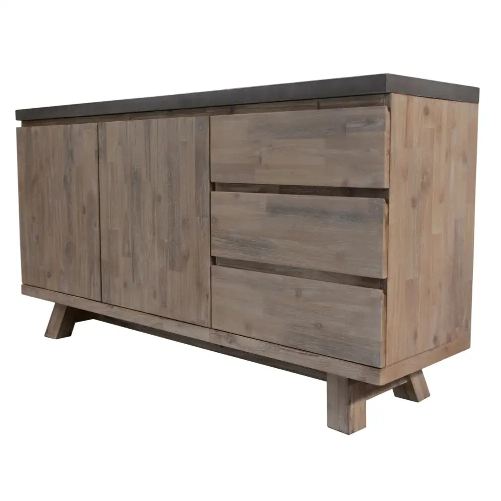 Stony 160cm Acacia Timber Buffet with Concrete Top - Grey - Furniture > Living Room