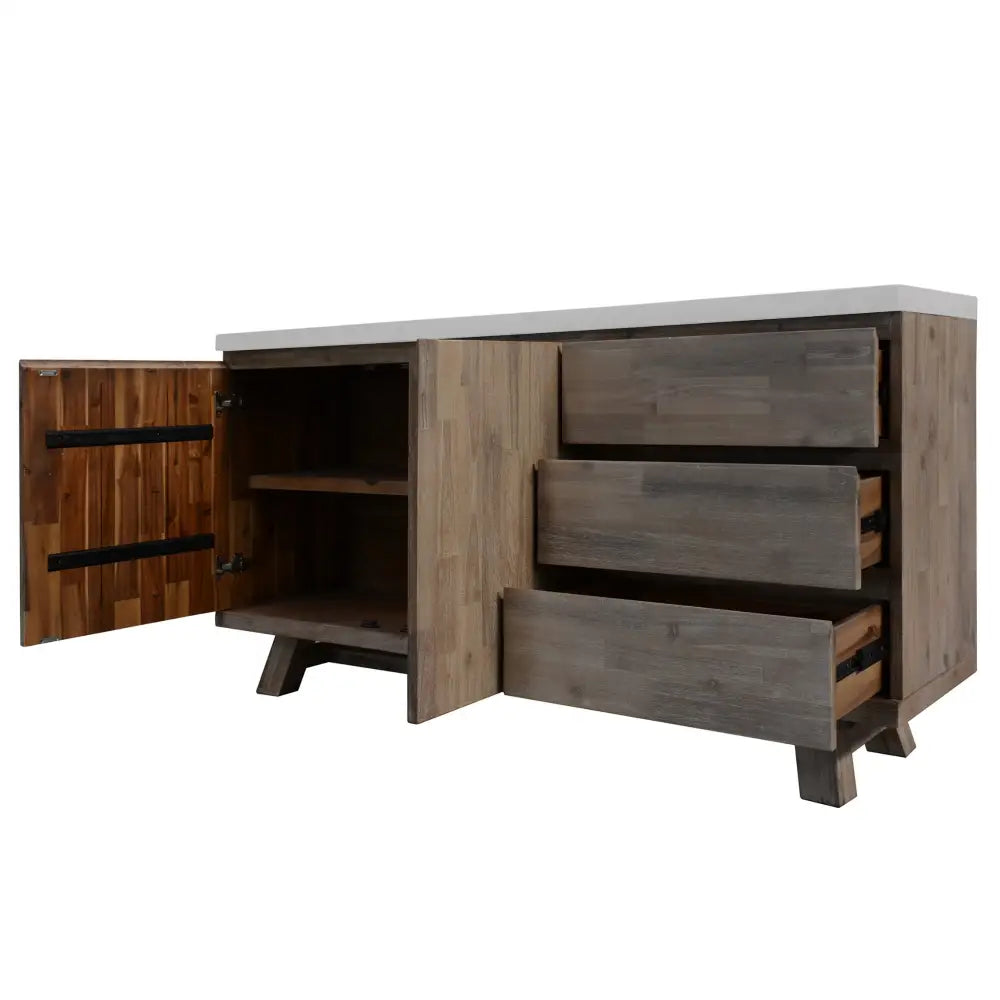 Stony 160cm Acacia Timber Buffet with Concrete Top - White - Furniture > Living Room