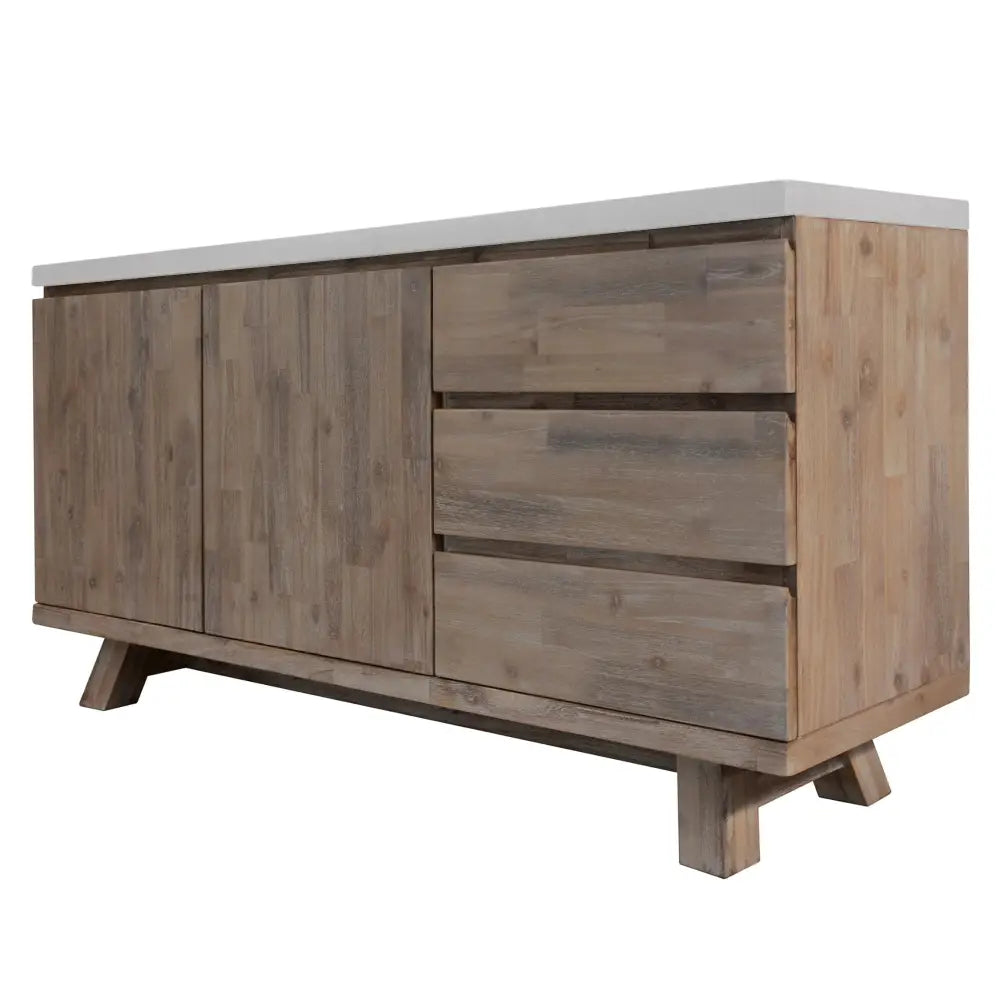 Stony 160cm Acacia Timber Buffet with Concrete Top - White - Furniture > Living Room