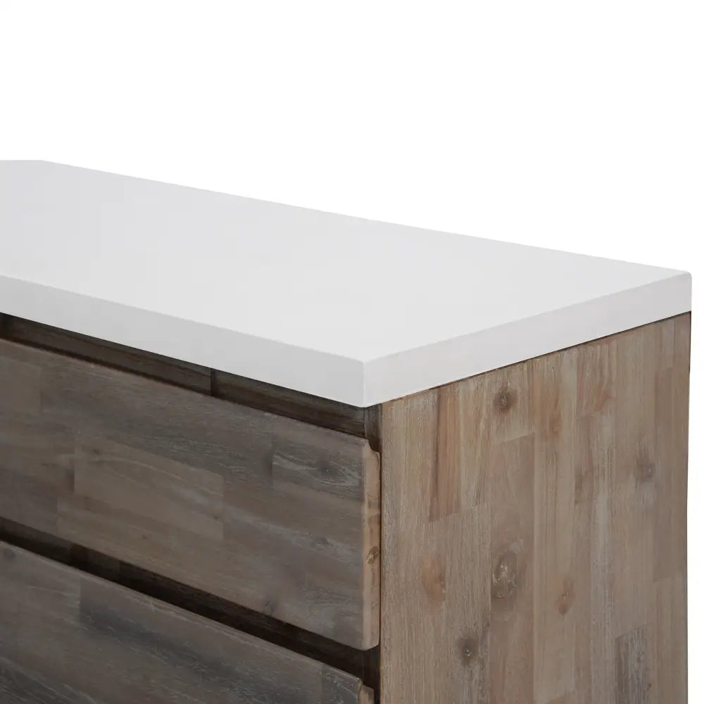 Stony 160cm Acacia Timber Buffet with Concrete Top - White - Furniture > Living Room