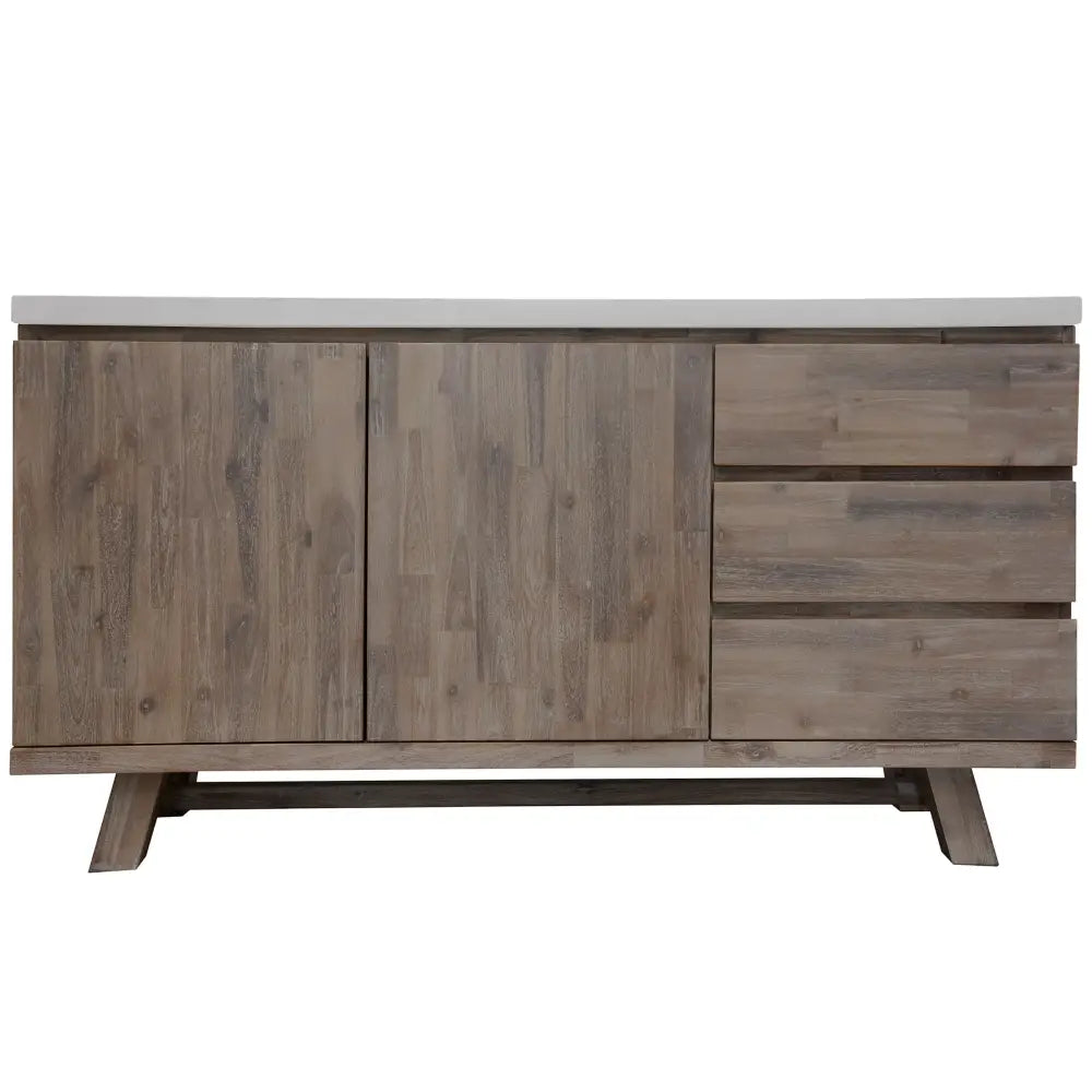 Stony 160cm Acacia Timber Buffet with Concrete Top - White - Furniture > Living Room
