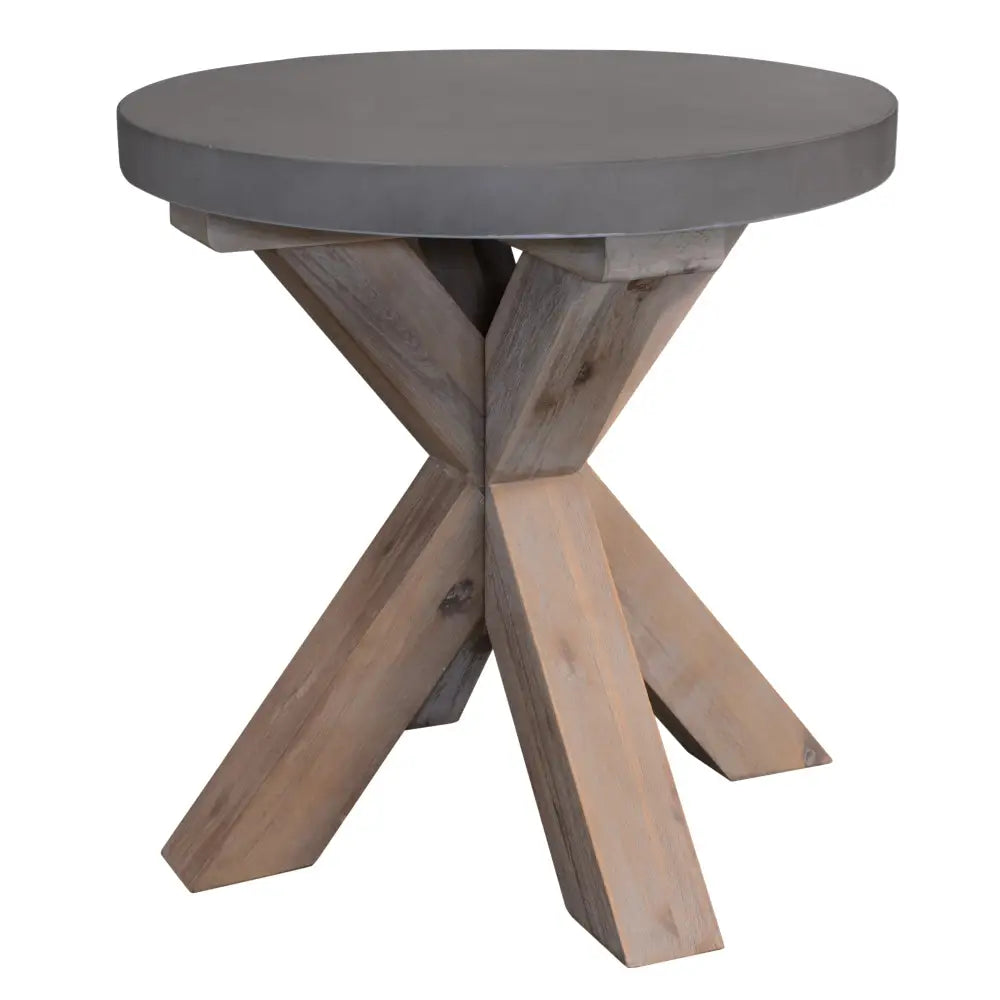Stony 50cm Round Lamp Table with Concrete Top - Grey - Furniture > Living Room