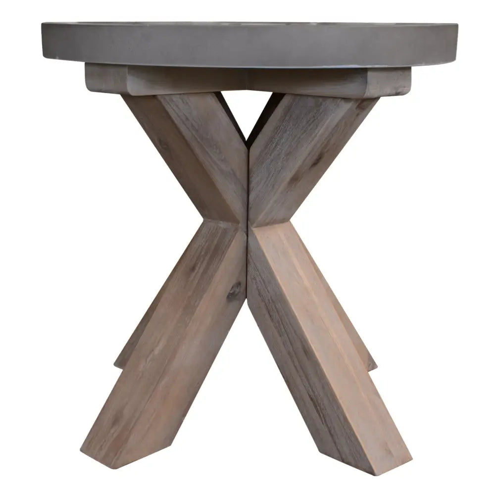 Stony 50cm Round Lamp Table with Concrete Top - Grey - Furniture > Living Room