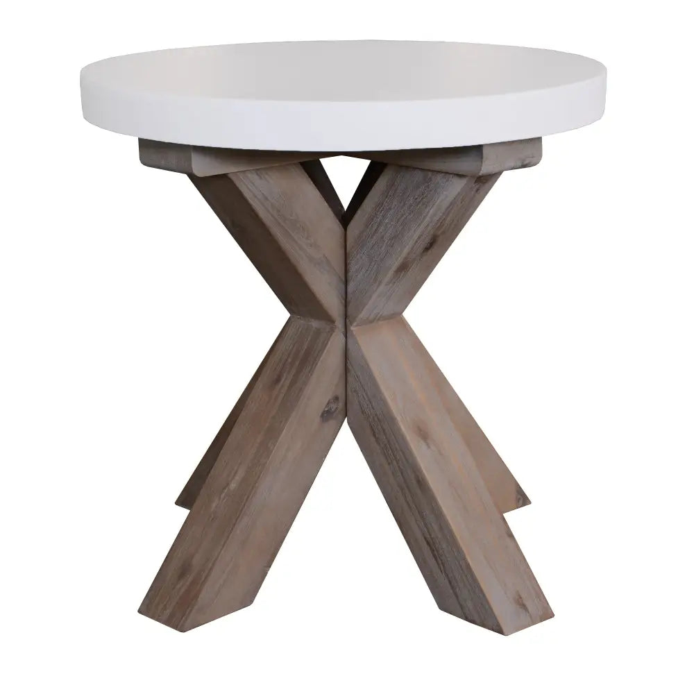 Stony 50cm Round Lamp Table with Concrete Top - White - Furniture > Living Room
