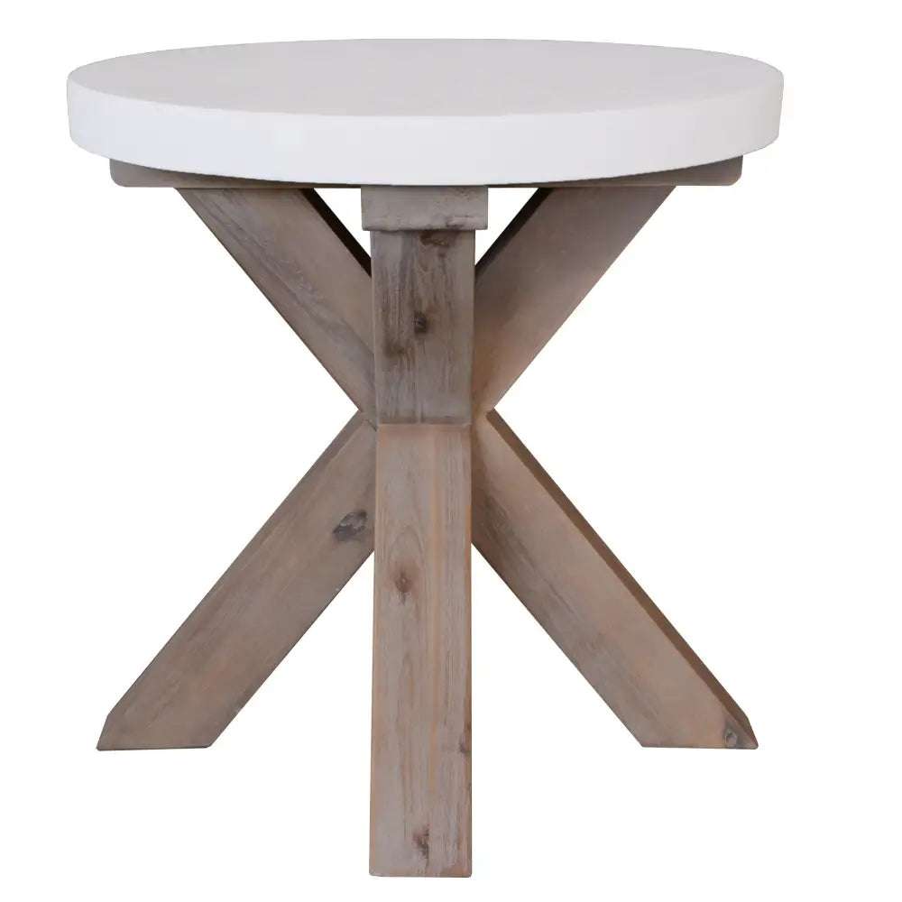 Stony 50cm Round Lamp Table with Concrete Top - White - Furniture > Living Room