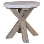 Stony 50cm Round Lamp Table with Concrete Top - White - Furniture > Living Room