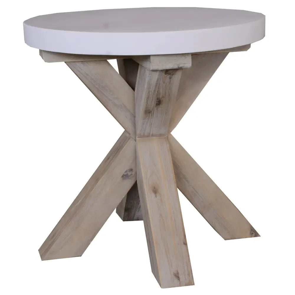Stony 50cm Round Lamp Table with Concrete Top - White - Furniture > Living Room