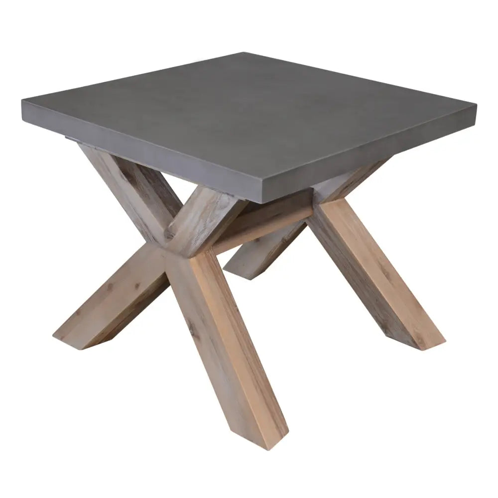 Stony 60cm Square Lamp Table with Concrete Top - Grey - Furniture > Living Room