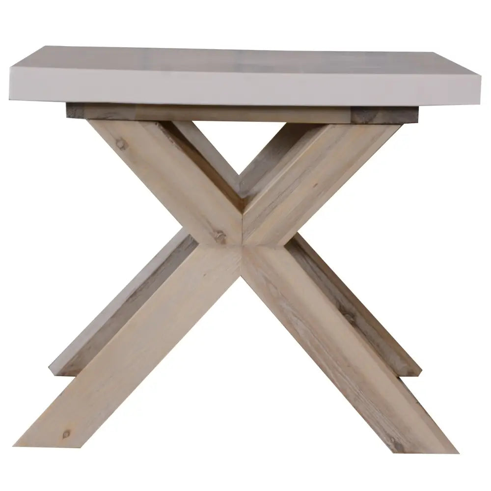 Stony 60cm Square Lamp Table with Concrete Top - White - Furniture > Living Room