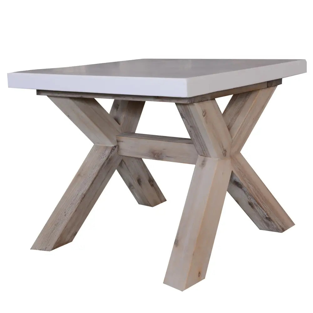 Stony 60cm Square Lamp Table with Concrete Top - White - Furniture > Living Room