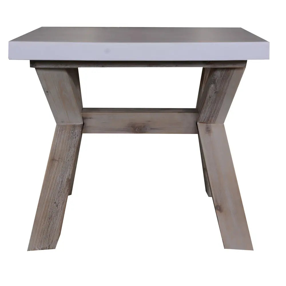 Stony 60cm Square Lamp Table with Concrete Top - White - Furniture > Living Room