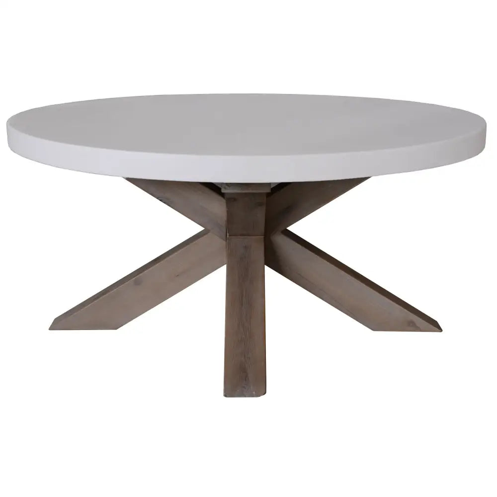 Stony 85cm Round Coffee Table with Concrete Top - White - Furniture > Living Room