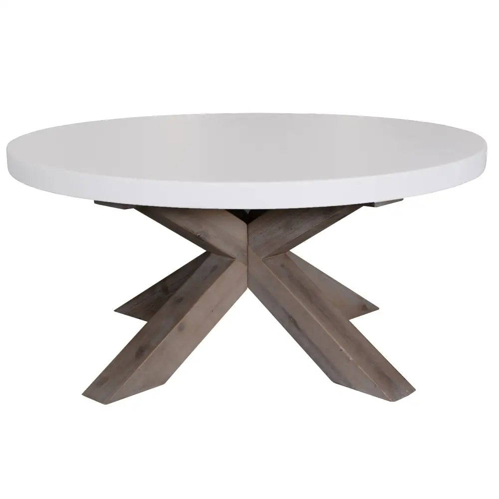 Stony 85cm Round Coffee Table with Concrete Top - White - Furniture > Living Room