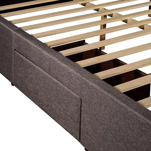 Storage Bed Frame Queen Size Upholstery Fabric in Light Grey with Base Drawers - Furniture > Bedroom > Beds & Bed Frames