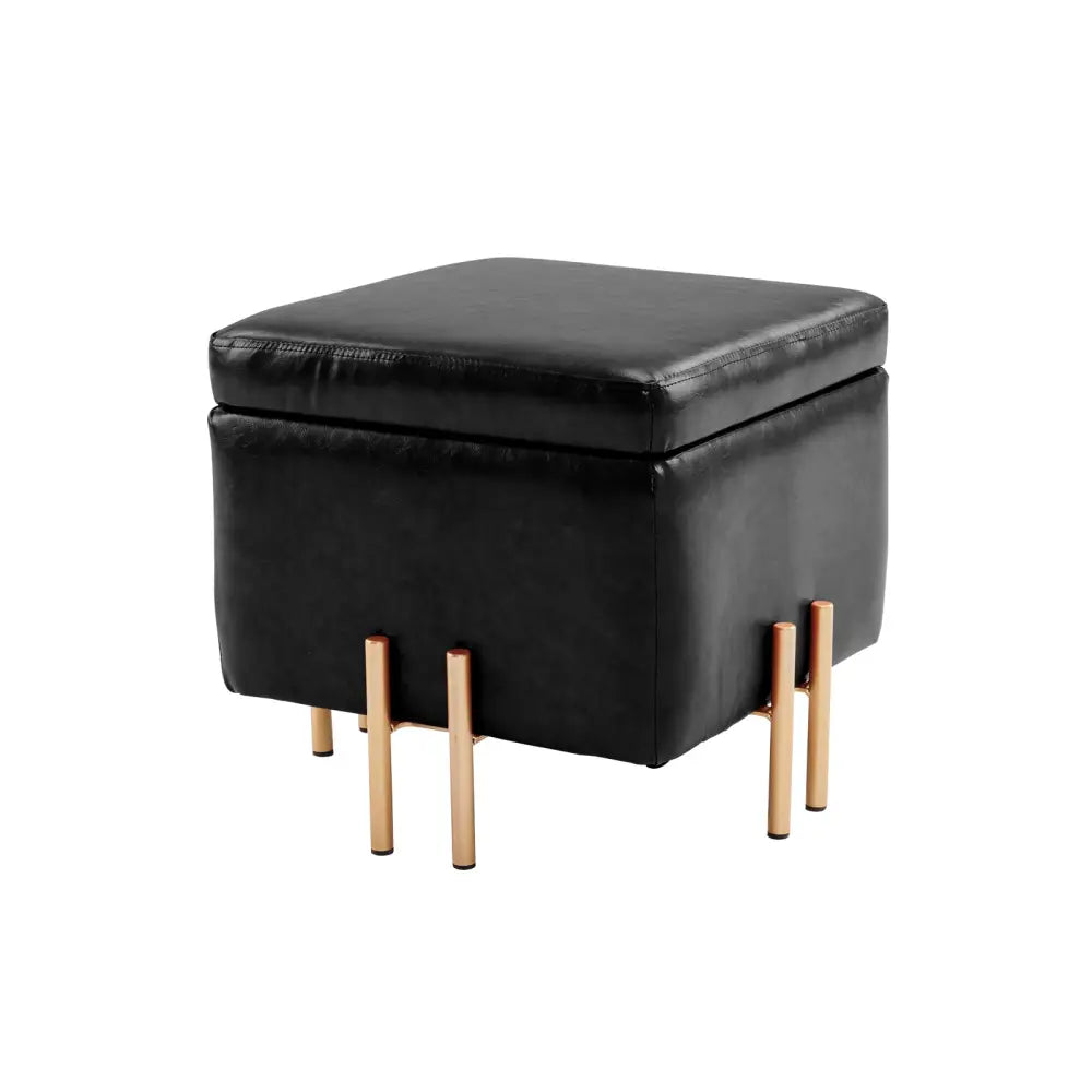 Storage Ottoman Foot Stool Cube Tuffet Seat 45cm PU Leather BLACK - Furniture > Living Room > Ottomans & Footstools
