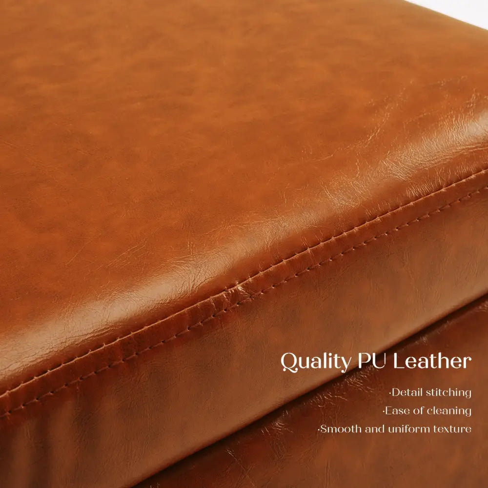 Storage Ottoman Foot Stool Cube Tuffet Seat 45cm PU Leather BROWN - Furniture > Bedroom