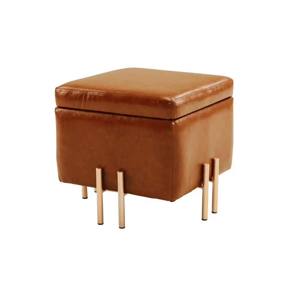 Storage Ottoman Foot Stool Cube Tuffet Seat 45cm PU Leather BROWN - Furniture > Bedroom