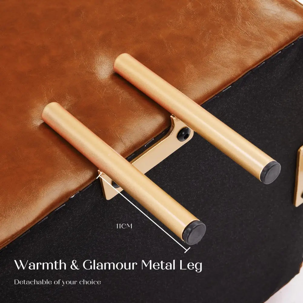 Storage Ottoman Foot Stool Cube Tuffet Seat 45cm PU Leather BROWN - Furniture > Bedroom