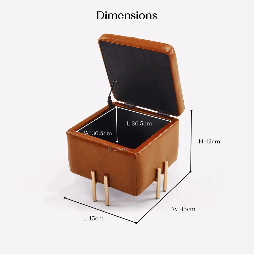 Storage Ottoman Foot Stool Cube Tuffet Seat 45cm PU Leather BROWN - Furniture > Bedroom