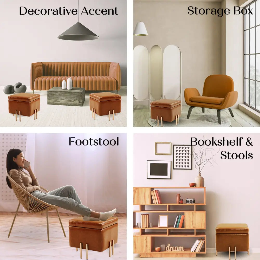 Storage Ottoman Foot Stool Cube Tuffet Seat 45cm PU Leather BROWN - Furniture > Bedroom