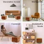 Storage Ottoman Foot Stool Cube Tuffet Seat 45cm PU Leather BROWN - Furniture > Bedroom