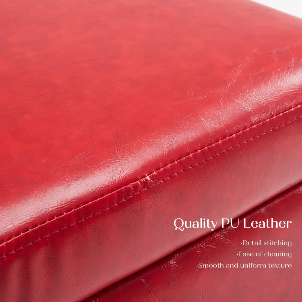 Storage Ottoman Foot Stool Cube Tuffet Seat 45cm PU Leather RED - Furniture > Bedroom