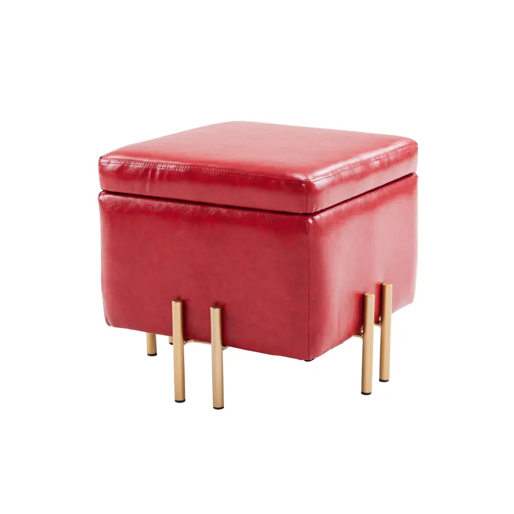 Storage Ottoman Foot Stool Cube Tuffet Seat 45cm PU Leather RED - Furniture > Bedroom