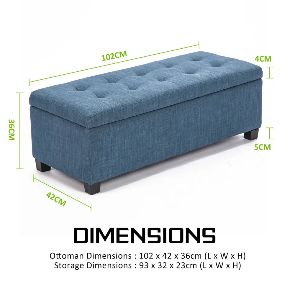Storage Ottoman Stool 102cm Fabric DARK BLUE - Furniture > Bedroom