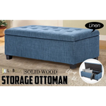 Storage Ottoman Stool 102cm Fabric DARK BLUE - Furniture > Bedroom