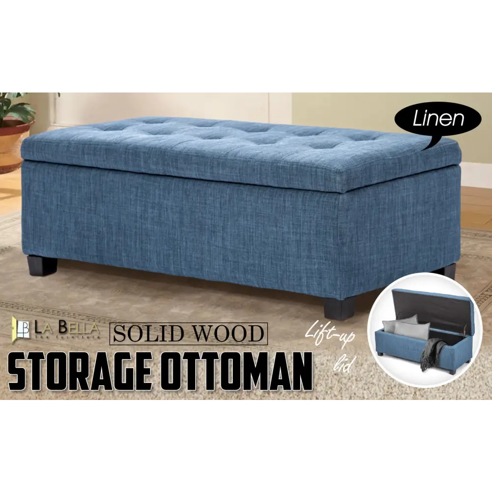 Storage Ottoman Stool 102cm Fabric DARK BLUE - Furniture > Bedroom