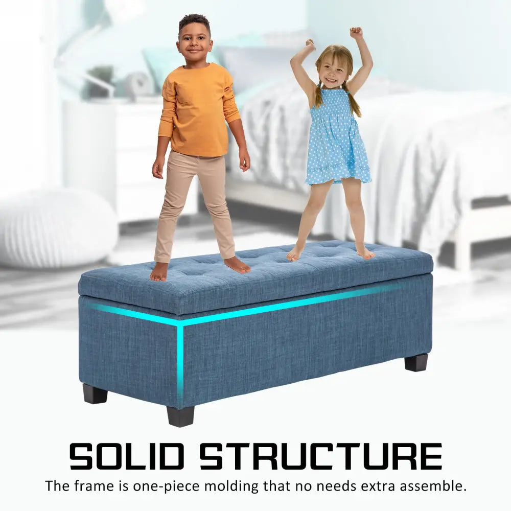 Storage Ottoman Stool 102cm Fabric DARK BLUE - Furniture > Bedroom